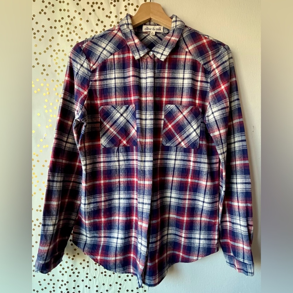 Olive & Oak 100% Cotton Flannel Plaid Button Down Shirt size Small